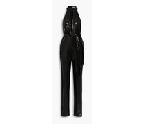 Ash belted cutout sequined tulle jumpsuit - Black