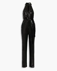 Halston Ash belted cutout sequined tulle jumpsuit - Black Black