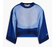 Asymmetric color-block cotton sweater - Blue