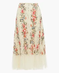 RED Valentino Point d'esprit-trimmed printed crepe de chine midi skirt - White White