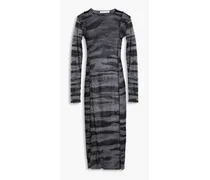 Printed stretch-mesh midi dress - Gray