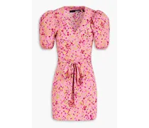 Floral-print jacquard mini wrap dress - Pink
