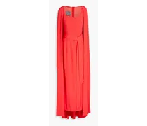 Cape-effect belted crepe gown - Red