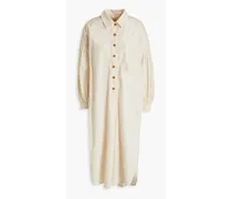 Gathered cotton-poplin midi shirt dress - Neutral