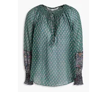 Amato shirred paisley-print silk-georgette blouse - Green