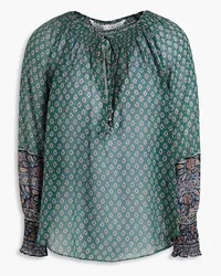 Veronica Beard Amato shirred paisley-print silk-georgette blouse - Green Green