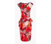 Tini wrap-effect tiered printed scuba dress - Red