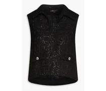 Embellished metallic tweed top - Black