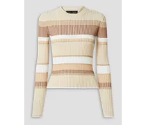 Metallic striped ribbed-knit sweater - White