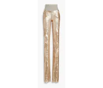 Ribbed-jersey paneled sequined chiffon flared pants - Neutral