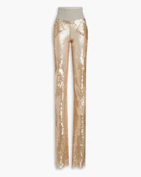 Rick Owens Ribbed-jersey paneled sequined chiffon flared pants - Neutral Neutral