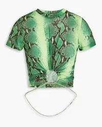 Cult Gaia Nevra cropped embellished snake-print stretch-mesh top - Green Green