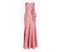 Ruffled pleated stretch-jacquard maxi gown - Pink