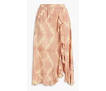 Ruffled tie-dyed crepe de chine midi skirt - Neutral