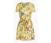 Floral-print silk-twill mini dress - Yellow
