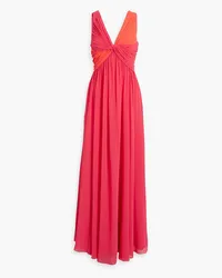 Badgley Mischka Twisted two-tone chiffon gown - Pink Pink