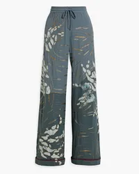 Valentino Garavani Cotton-voile paneled embroidered silk crepe de chine wide-leg pants - Blue Blue