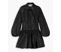Pussy-bow gathered silk-taffeta mini shirt dress - Black