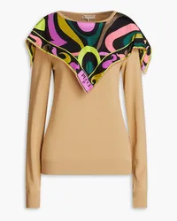 Emilio Pucci Silk twill-paneled wool sweater - Neutral Neutral