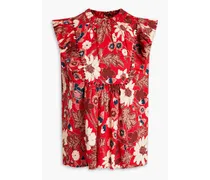 Ida ruffled floral-print cotton-blend top - Red