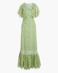 Mikael Aghal Lace-trimmed ruffled floral-print chiffon maxi dress - Green Green