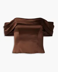 Reformation Lux off-the-shoulder pleated silk-satin top - Brown Brown