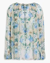 Zimmermann Rhythm gathered floral-print crepon top - Blue Blue