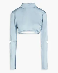 Jacquemus Mentalo cropped cutout satin top - Blue Blue