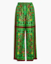 Tory Burch Printed silk-twill wide-leg pants - Green Green