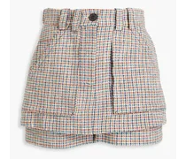 Layered houndstooth cotton-blend tweed shorts - Blue