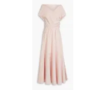 Off-the-shoulder laser-cut cotton-blend poplin midi dress - Pink