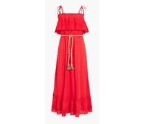 Felicia ruffled Swiss-dot cotton maxi dress - Red