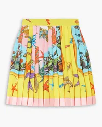 Versace Silk satin-trimmed pleated printed twill mini skirt - Yellow Yellow