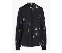 Stevie embroidered crepon shirt - Black