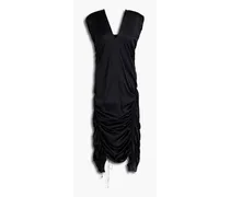 Asymmetric ruched silk-blend satin midi dress - Black