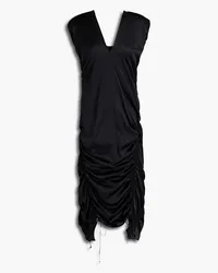 Helmut Lang Asymmetric ruched silk-blend satin midi dress - Black Black