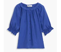 Moneta gathered washed-silk blouse - Blue