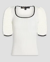 Maje Crochet-paneled ribbed-knit top - White White