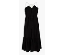 Off-the-shoulder tiered silk crepe de chine midi dress - Black