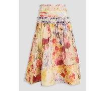 Ruffled floral-print linen and silk-blend gauze midi skirt - Yellow