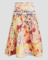 Zimmermann Ruffled floral-print linen and silk-blend gauze midi skirt - Yellow Yellow