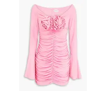 Off-the-shoulder appliquéd stretch-crepe mini dress - Pink