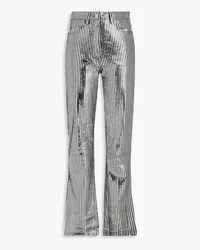 ROTATE Birger Christensen Striped metallic leather straight-leg pants - Metallic Metallic