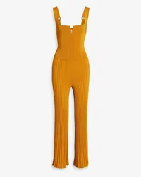 GALVAN Cutout ribbed-knit jumpsuit - Yellow Yellow