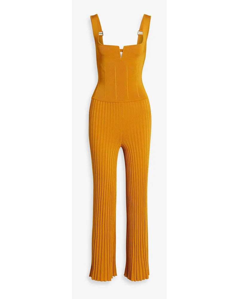 Cutout ribbed-knit jumpsuit - Yellow