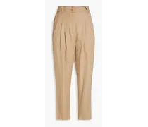 Cropped Lyocell and linen-blend twill tapered pants - Neutral