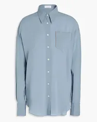 Brunello Cucinelli Bead-embellished silk-lend crepe de chine shirt - Blue Blue