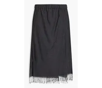 Fringed wrap-effect mélange wool midi skirt - Gray