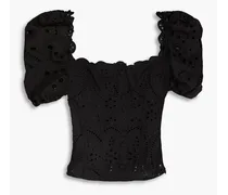 Ella button-embellished broderie anglaise cotton-blend bustier top - Black