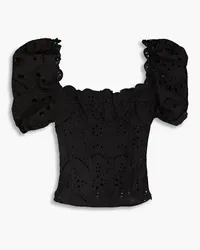 Charo Ruiz Ella button-embellished broderie anglaise cotton-blend bustier top - Black Black